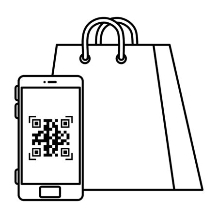 qr code inside smartphone and bag design of technology scan information business price communication barcode digital and data theme Vector illustrationのイラスト素材