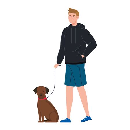 man walking with dog isolated icon vector illustration designのイラスト素材