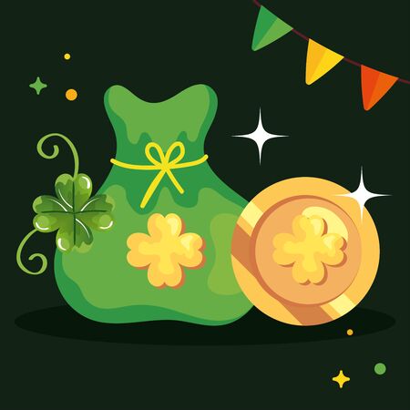 saint patricks day with coin and decoration vector illustration designのイラスト素材