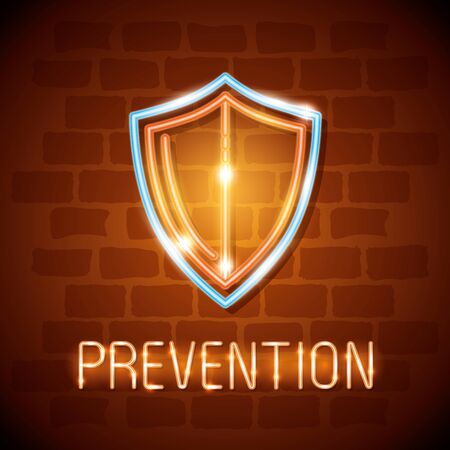 shield protective of neon light vector illustration designのイラスト素材