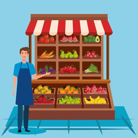 seller man design, shop store market shopping commerce retail buy and paying theme Vector illustrationのイラスト素材