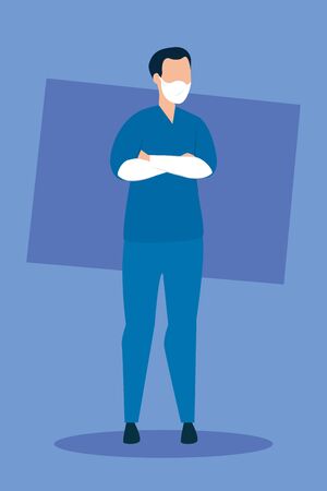 male paramedic with face mask isolated icon vector illustration designのイラスト素材