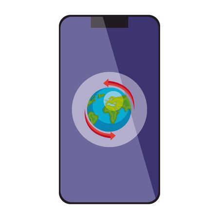world planet earth in smartphone isolated icon vector illustration designのイラスト素材