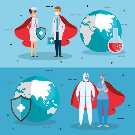 group health professionals against covid 19 with medical icons vector illustration designのイラスト素材