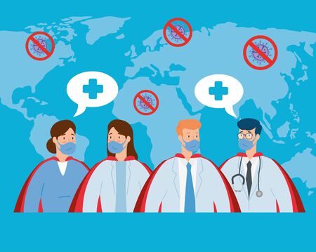 group health professionals against covid 19 vector illustration designのイラスト素材