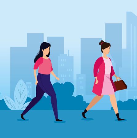 young women in park landscape vector illustration designのイラスト素材