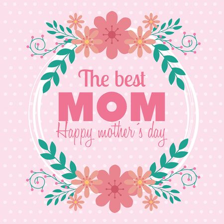 happy mother day card with frame of flowers decoration vector illustration designのイラスト素材