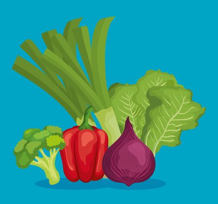 fresh vegetables with healthy nutrition and vitamin over blue background, vector illustrationのイラスト素材