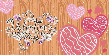 valentines day card with hearts in wooden background vector illustration designのイラスト素材