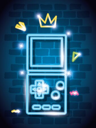 video game handle nineties style neon light vector illustration designのイラスト素材