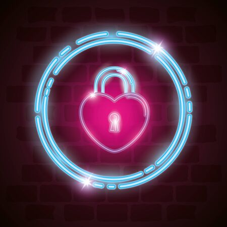 security padlock with heart shaped in neon light vector illustration designのイラスト素材
