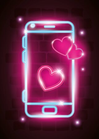 smartphone with hearts in neon light vector illustration designのイラスト素材