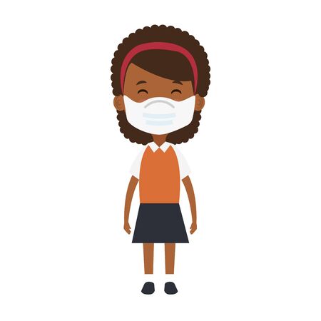 cute girl afro student using face mask isolated icon vector illustration designのイラスト素材
