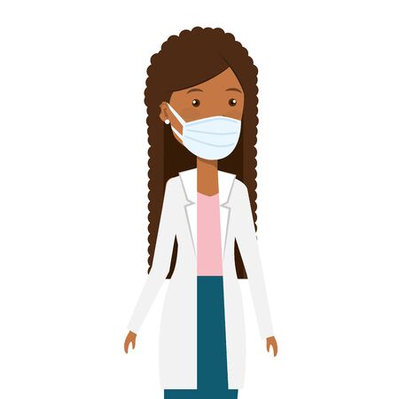 doctor female afro using face mask isolated icon vector illustration designのイラスト素材