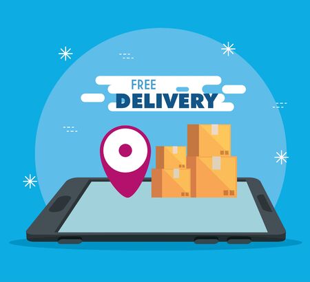 smartphone with app free delivery and packages vector illustration designのイラスト素材