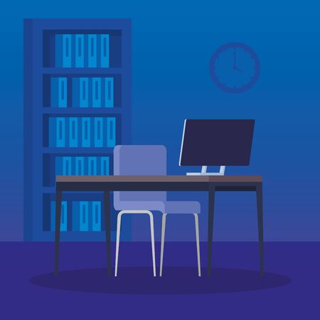 scene workplace with desk and computer vector illustration designのイラスト素材