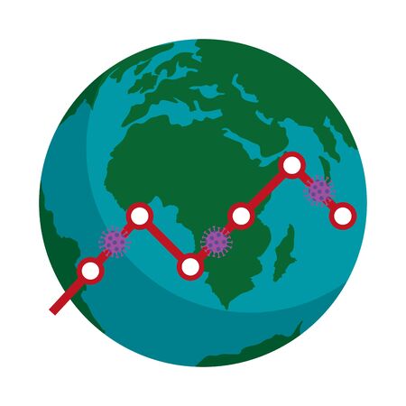 stock market variation by covid 19 with world planet vector illustration designのイラスト素材