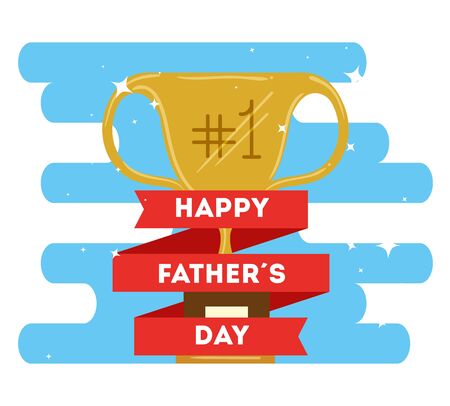 happy fathers day card with trophy decoration vector illustration designの写真素材