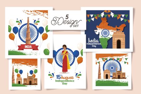 bundle independence day india five designs vector illustrationの写真素材