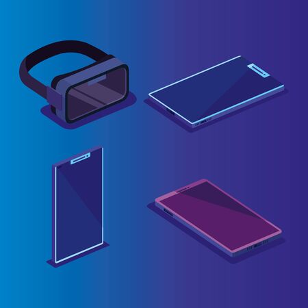 glasses and smartphones of reality augmented illustration designの写真素材