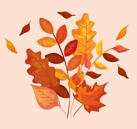 nature leaves and branches plants decoration over pink background, vector illustrationの写真素材