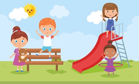 little group children playing in park landscape vector illustration designのイラスト素材