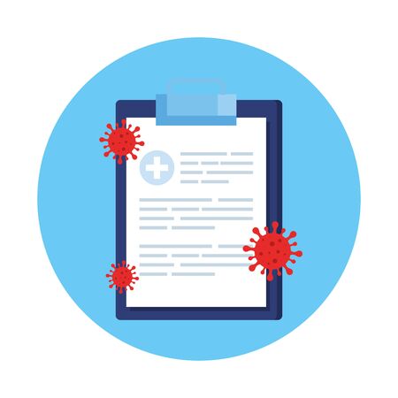 clipboard with particles covid 19 isolated icon vector illustration designのイラスト素材