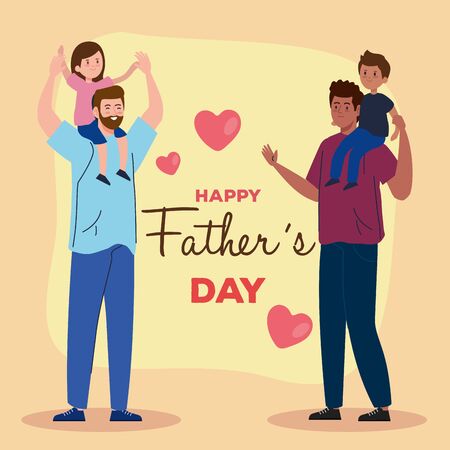 happy fathers day greeting card with daddies and children vector illustration designのイラスト素材