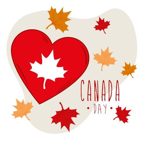 happy canada day and heart with maple leafs decoration vector illustration designのイラスト素材