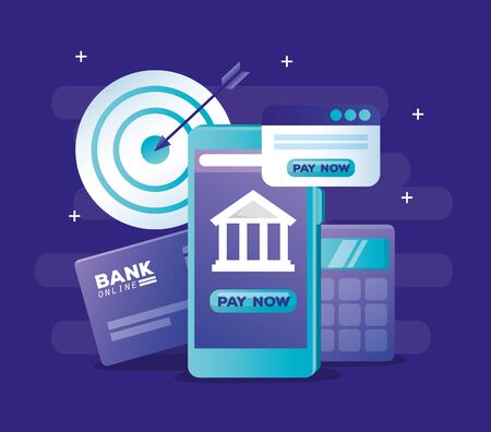 concept of bank online with smartphone and icons vector illustration designのイラスト素材