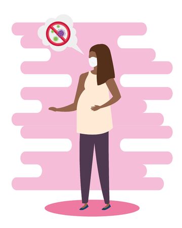pregnancy woman using face mask for covid19 pandemic vector illustration designのイラスト素材