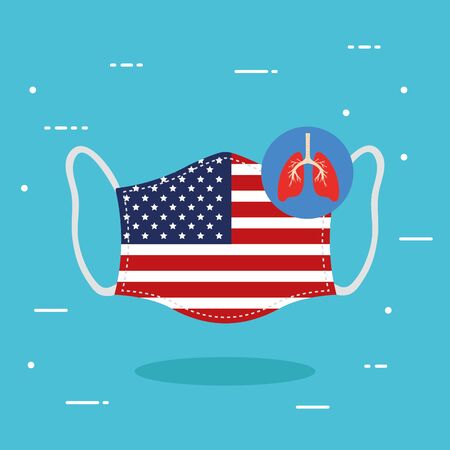 face mask with usa flag and covid19 particles vector illustration designのイラスト素材