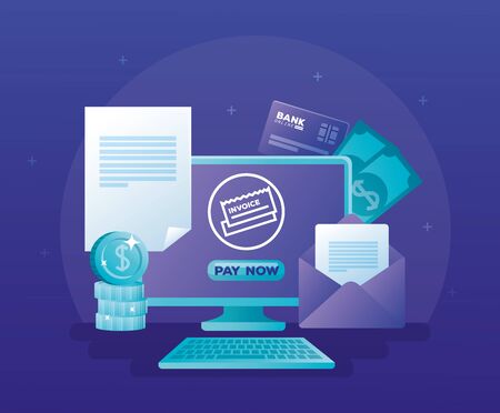 concept of bank online with computer desktop and icons vector illustration designのイラスト素材