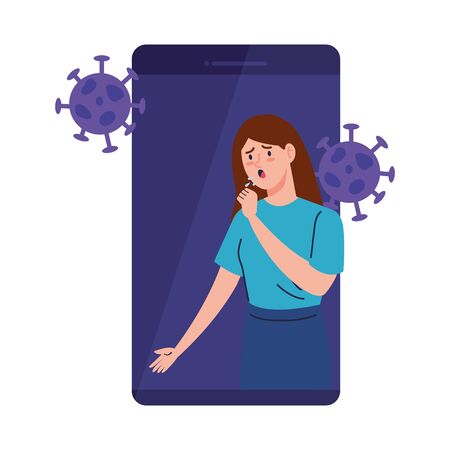 woman sick in smartphone character  illustration designのイラスト素材