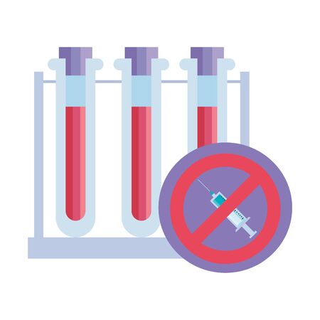 injection vaccine drug with denied symbol and tubes test vector illustration designのイラスト素材