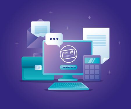 concept of bank online with computer desktop and icons vector illustration designのイラスト素材