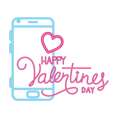 happy valentines day label in neon light vector illustration designのイラスト素材