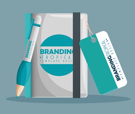 notebook product with pen and label style vector illustrationのイラスト素材