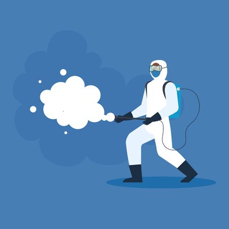 person with protective suit or spraying viruses of covid 19, desinfection virus conceptのイラスト素材