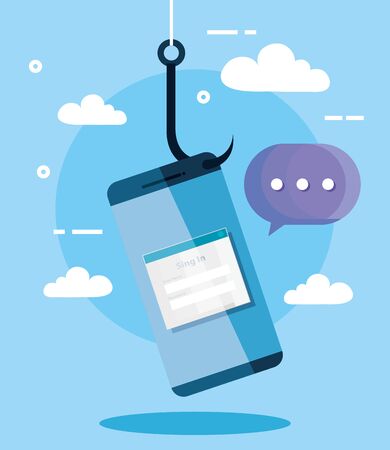 data phishing hacking online scam concept, with smartphone hook vector illustration designのイラスト素材