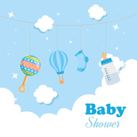 baby shower card with decoration hanging vector illustration designのイラスト素材