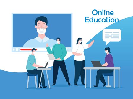 group people in education online vector illustration designのイラスト素材