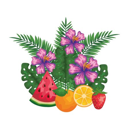 fruits with leafs palms and flowers vector illustration designのイラスト素材
