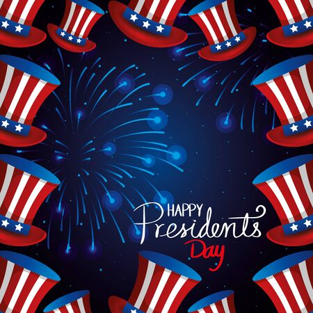 happy presidents day with frame of top hats vector illustration designのイラスト素材