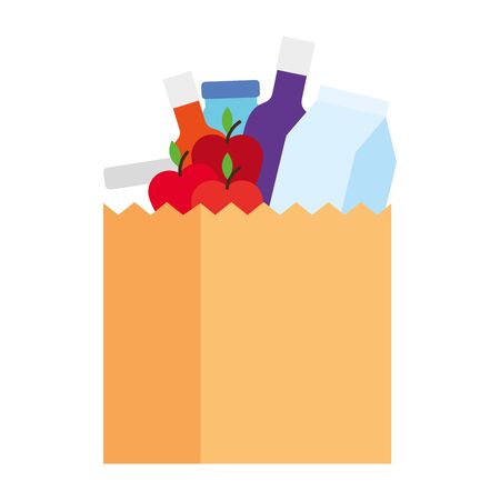 food bag, market paper bag, groceries vector illustration designのイラスト素材