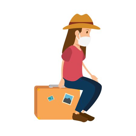 woman using face mask with suitcase vector illustration designのイラスト素材