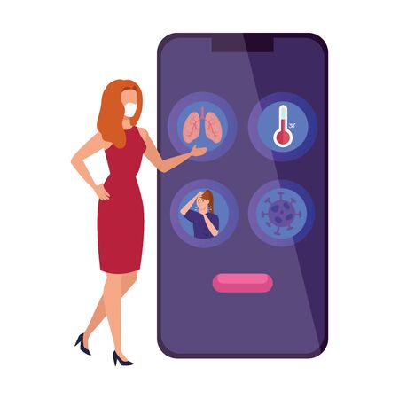 woman searching covid 19 information online in smartphone vector illustration designのイラスト素材