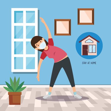 woman using face mask for covid19 pandemic vector illustration designのイラスト素材