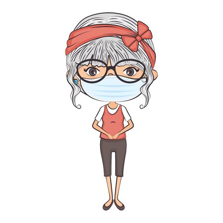 cute girl with face mask isolated icon vector illustration designのイラスト素材