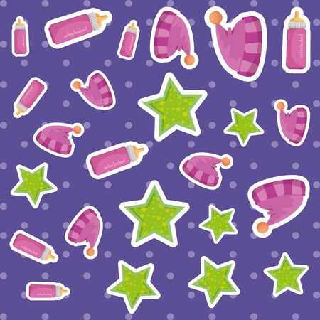 baby milk bottle with hats and stars pattern vector illustration designのイラスト素材